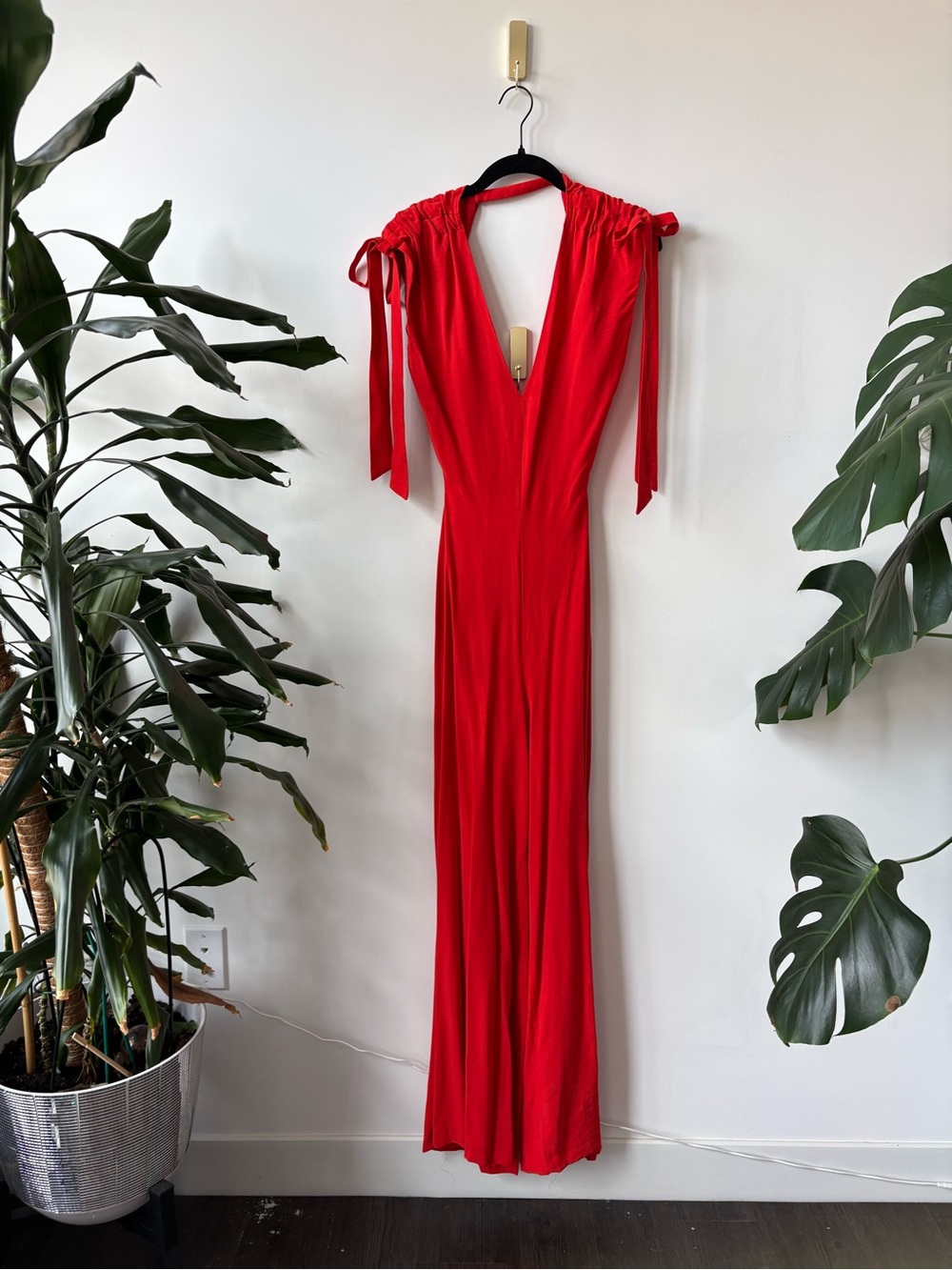 NWT- Topshop Red V-Neck Maxi Dress with Tie Shoulders